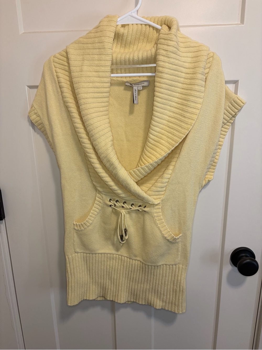 BCBGenerations Light Yellow Shawl-Collar Knit Sweater Tunic